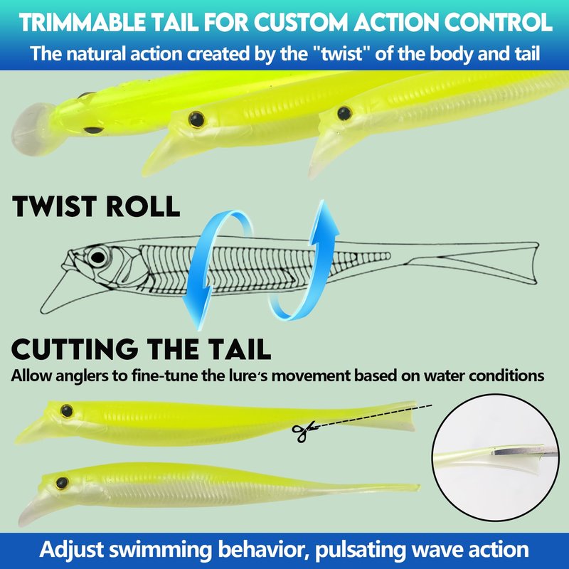 Eupheng 3.5Inches/4Inches/6Inches Soft Plastic Swimbait with Lip, Trimmable Tail, Realistic Mid-Strolling Hover-Strolling Soft Fishing Lures for Bass Fishing