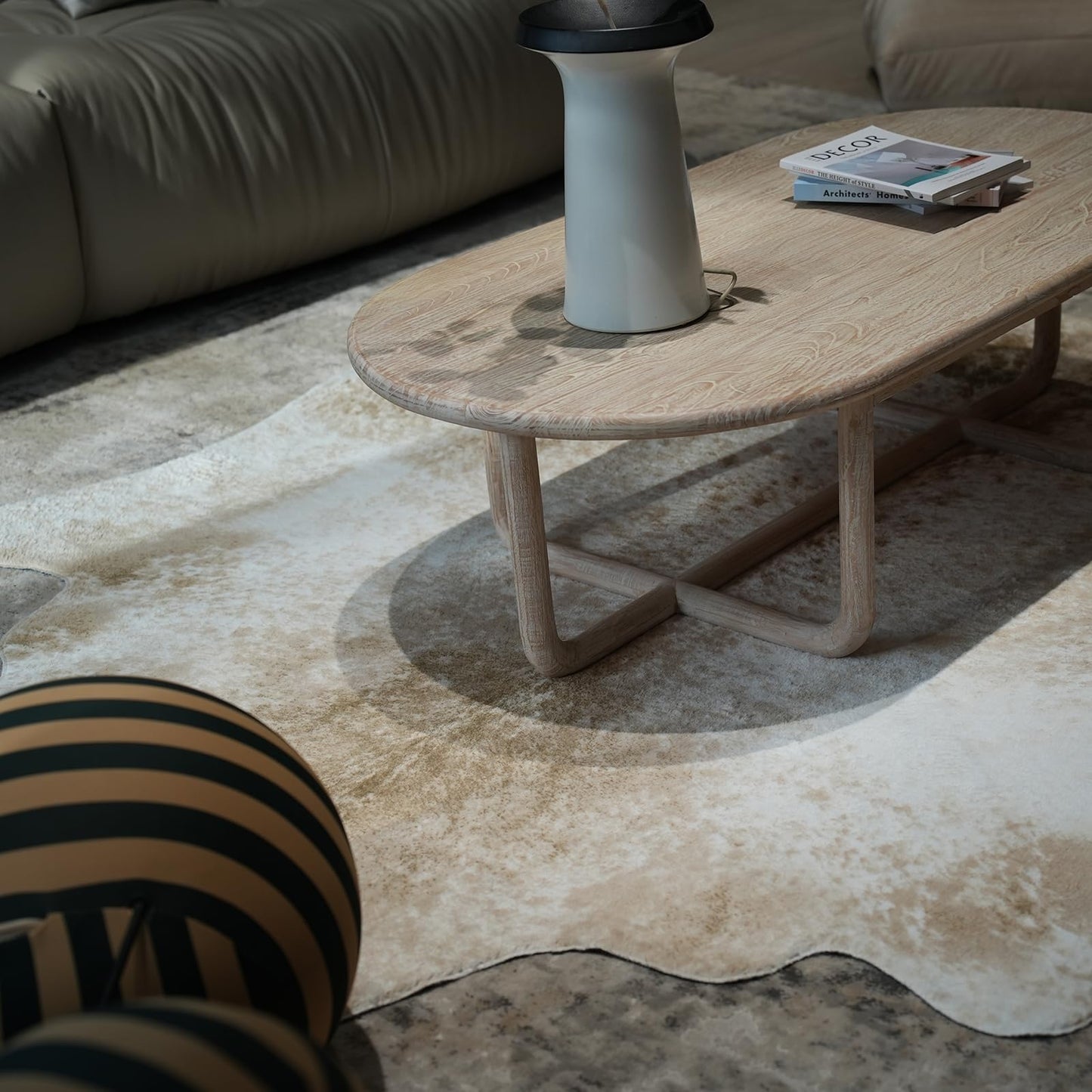 Large Faux Cowhide Rug Beige Brown Animal Print Shaggy Area Rug with Suede Backing, Non-Slip, Machine Washable 6.4x8.4ft Rustic Farmhouse Decor, for Living Room Bedroom