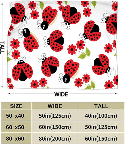 Ladybug Blanket, Lady Bug Cartoon Throw Blankets, Flower Green Leaves Fuzzy Plush Blanket Ultra Soft for Animal Lover Gift Kids Teens Women Men Girls Boys Stuff Decor for Bedding Sofas Couch 50"X40"