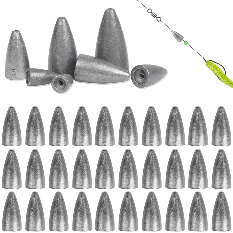 Fishing Weights Bullet Sinkers Shot Casting Bullet Worm Weights for Bass Fishing Carolina Rig Texas Rig Freshwater Saltwater, 30pcs 1/8oz