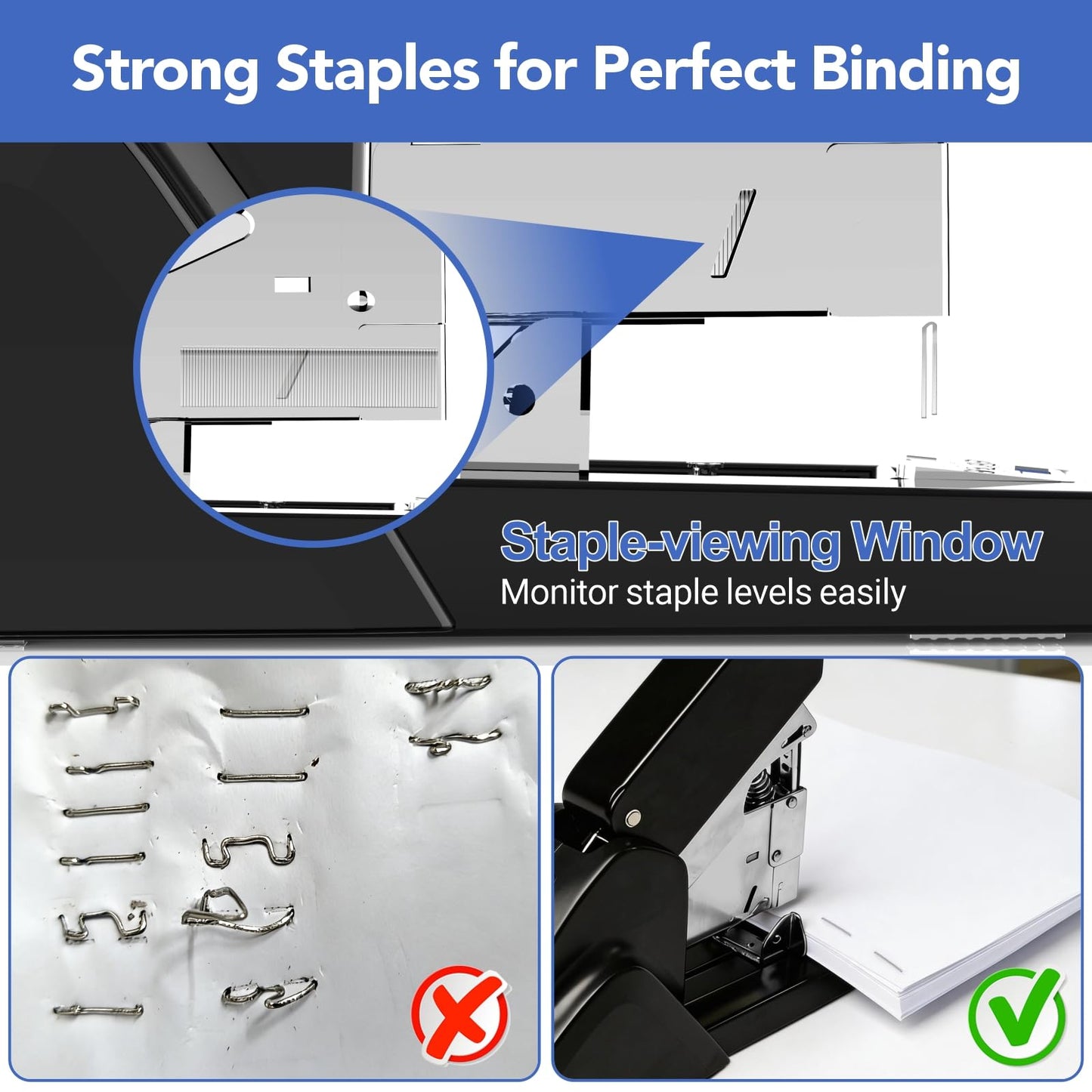 AFMAT Heavy Duty Stapler, 220 Sheets Capacity Stapler for Classroom, 60% Reduced Effort, Jam Free, Adjustable Paper Depth, Metal Desk Office Staplers w/ 50,000+ Uses, Includes 7000Pcs Staples, ES15