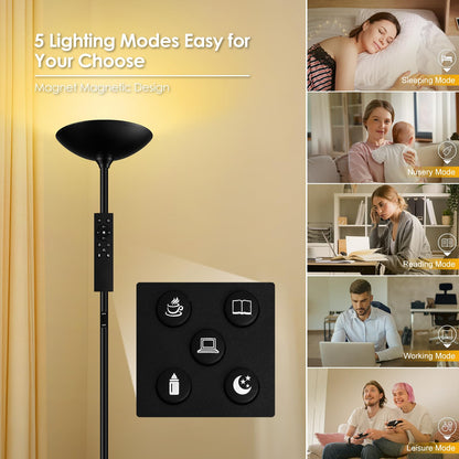 Bricosmocon Stepless Dimmable Floor Lamp,30W 3000LM Super Bright LED Torchiere Floor Lamps with Remote & Touch Control,71 in Tall Modern Standing Lamp for Living Room Bedroom Office,2700k-6500k,Black