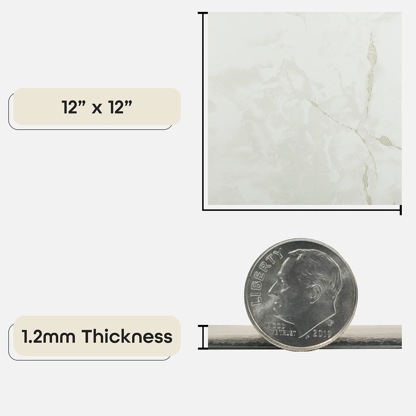 Nexus Self Adhesive 12-Inch Vinyl Floor Tiles, 20 Tiles - 12" x 12", Classic White w/Grey Veins Pattern - Peel & Stick, DIY Flooring for Kitchen, Dining Room, Bedrooms & Bathrooms by Achim Home Decor