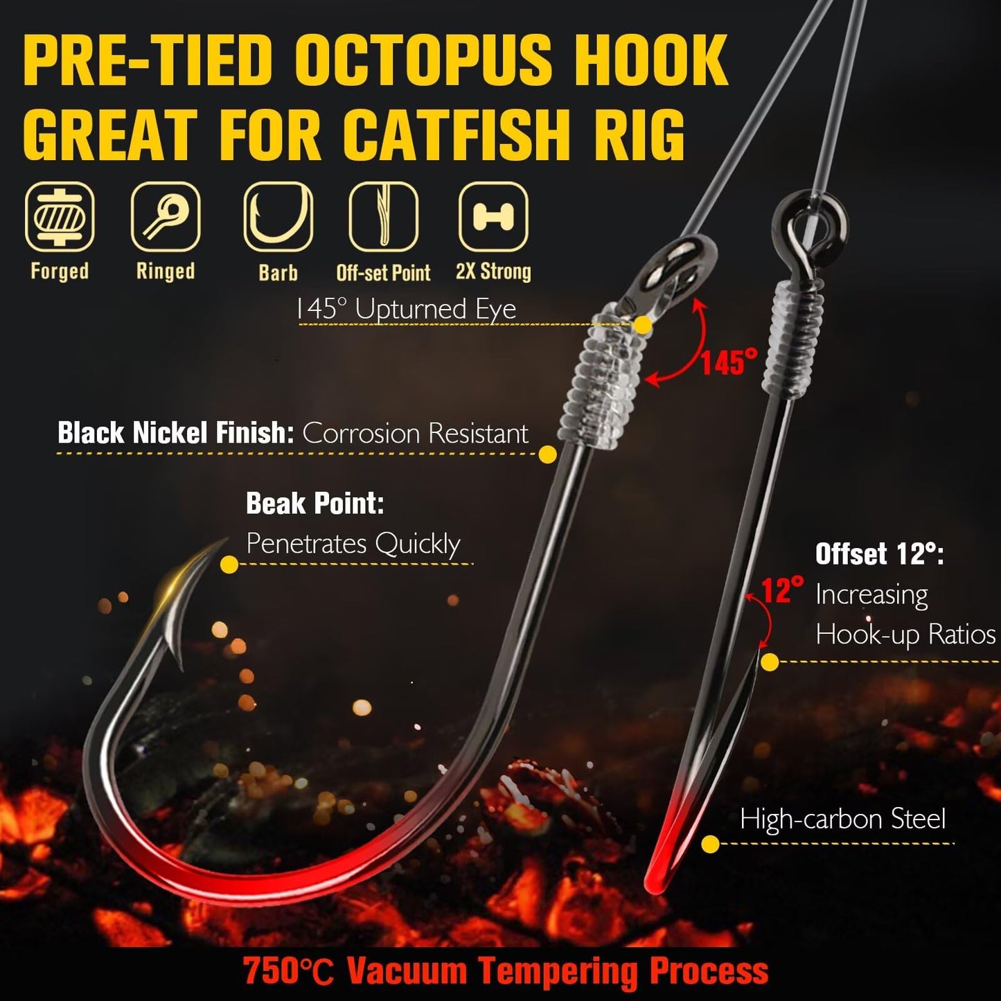 Dovesun 10PCS Pre-Rigged Catfish Rig Octopus Hooks Rigs Offset Circle Hooks for Catfish Fishing in Saltwater Freshwater 4/0