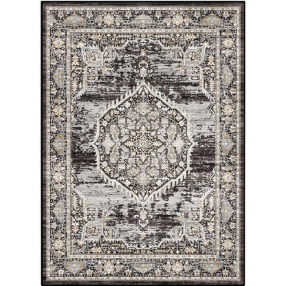 8x10 Rug Washable Area Rugs: Large Soft Living Room Rug - Distressed Stain Resistant Floor Carpet - Machine Washable Foladable Low Pile Area Rugs 8'x10' Black