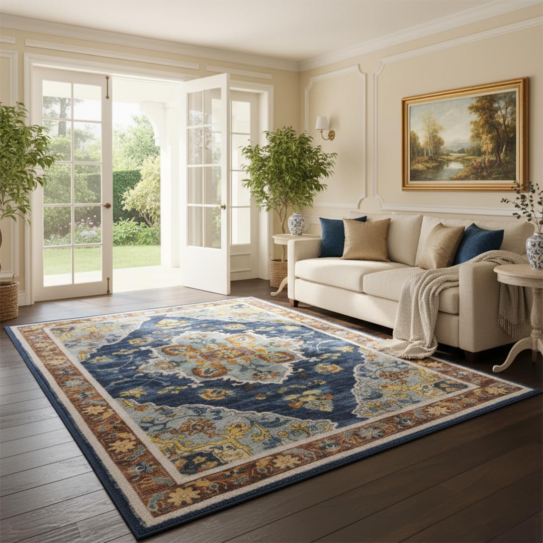 Muddy Mat® Mosaic 5ft x 7ft Washable Muddy Carpet® for Living Room, Bedroom & Dining Room – Modern Soft Low Pile Non Slip Carpet – Pet Friendly Waterproof Foldable Area Rugs for Home