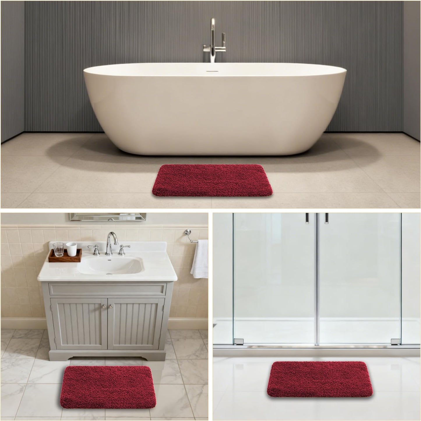 Kildoss Red Bathroom Rugs 17"x24" - High-Density Microfiber Bath Mat, Fluffy Non Slip Absorbent and Washable Bathroom Mat - Ideal for Small Spaces, Vanity, Toilet, or Pet Mat
