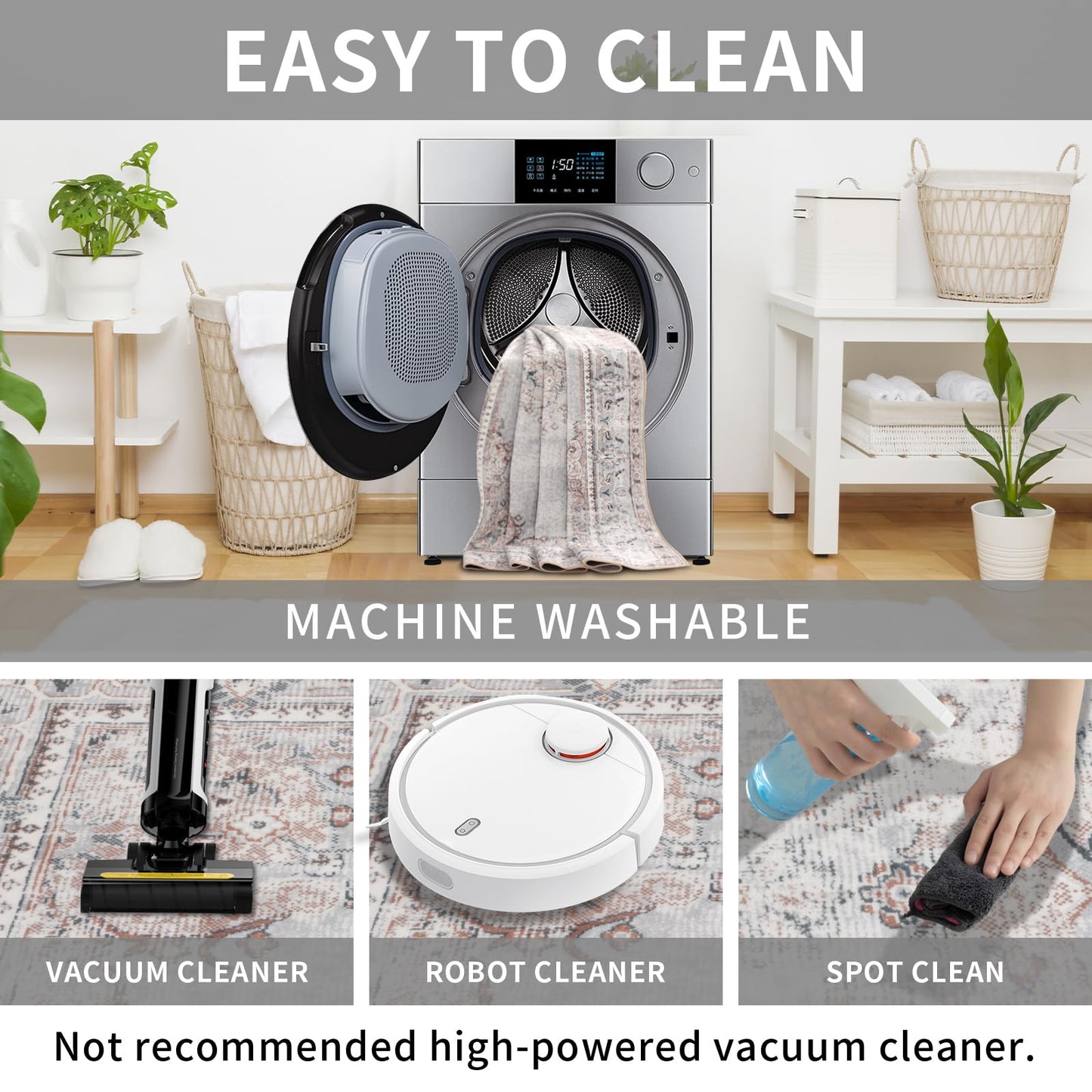 Easy-Going Area Rug 5x7 Washable Boho Rugs for Living Room Non-Slip Bedroom Rug Low Pile Lightweight Vintage Distressed Throw Rug for Dining Room Kitchen Home Office Carpet, Grey Brick