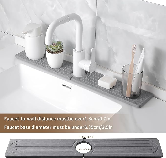 Faucet Mat for Kitchen Sink -Diatomite Stone Drying Mat for Kitchen Counter &