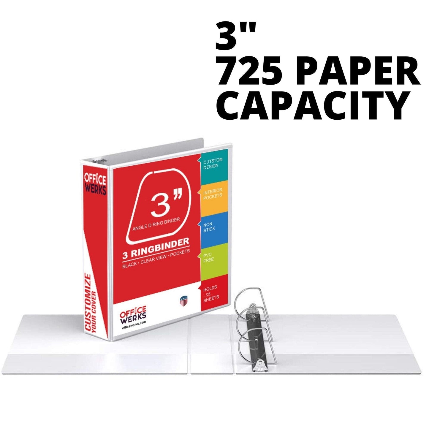 3 Inch 3 Ring Binder with Pockets, Heavy Duty D-Ring, Holds 725 Sheets, Customizable Clear View Cover, Durable Non-Stick, for 8.5 x 11 Inch Paper, for Home Office and School Supplies, White, 1 Pack