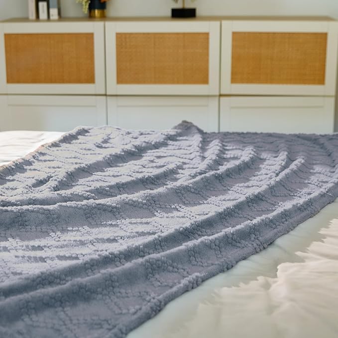 Jacquard Boho Fleece Throw Blanket-Cozy Fluffy Soft Lightweight Fuzzy Fall Blanket for Sofa, Couch, Bed, Chair & Car, Gifts for Teen Girls, Women & Men, Home and Dorm Decor, Gray, 50" x 70"