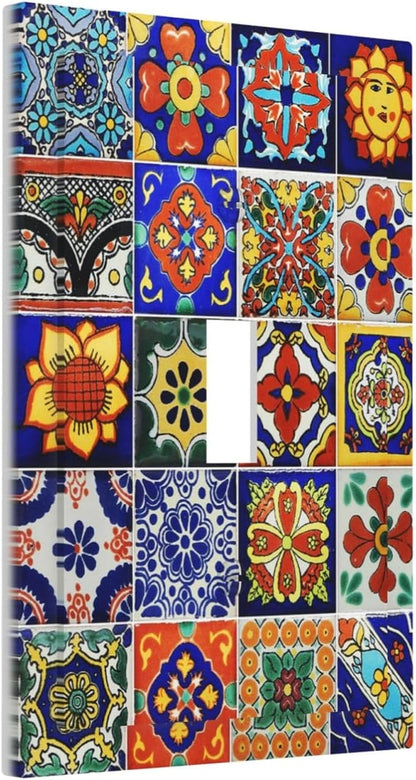Traditional Colorful Talavera Mexican Spanish Moroccan Tiles Single Toggle Light Switch Plates Cover Decorative 1 Gang Wall Plate Electrica Faceplate for Bathroom Bedroom Decorate Accessories