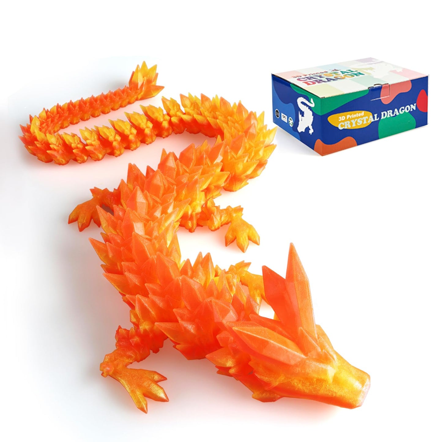24”3D Printed Dragon Large 3D Dragon--Bigger Fidget Toy Gift for Kids, Boys, Girls & Adults,Cool Giant Crystal 3-D Printed Animals Desk Decor, Easter Basket Essentials(Flame Colour, 24inch)