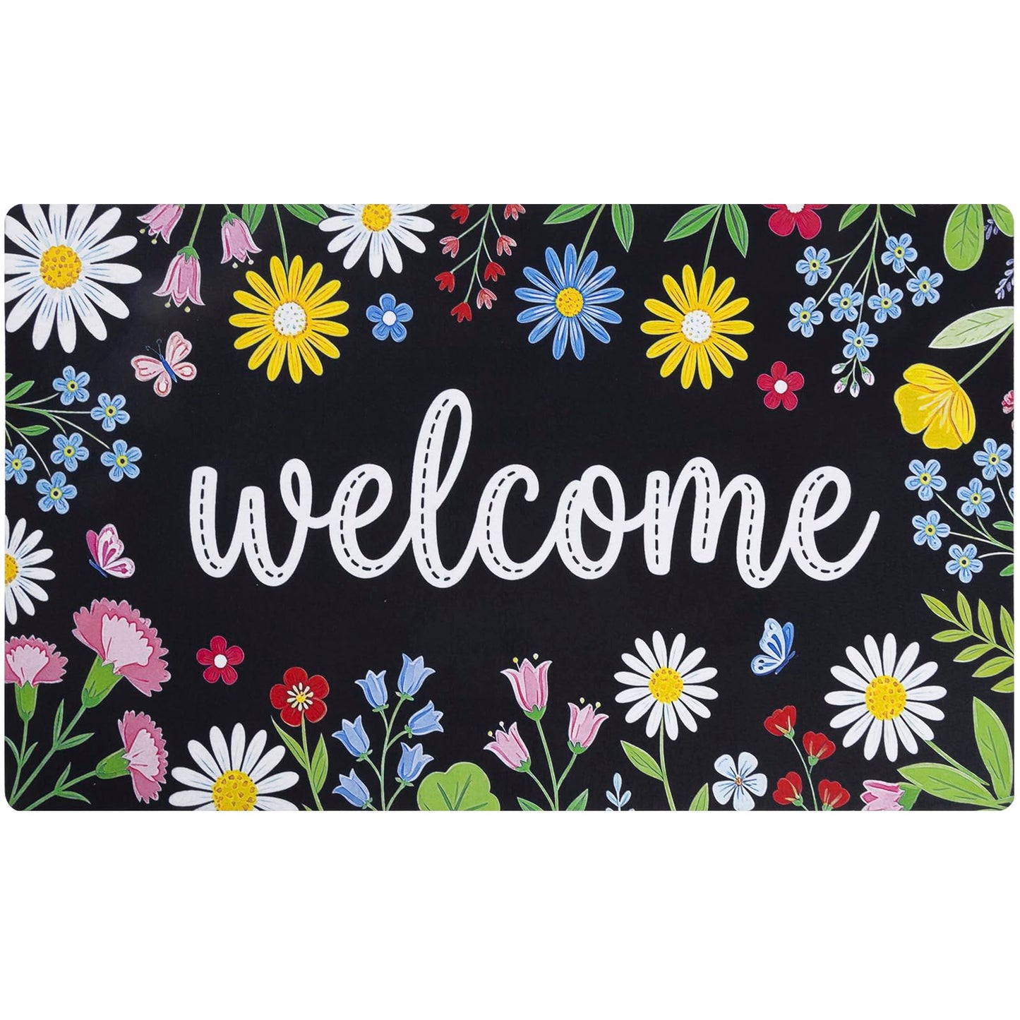 iouwy Spring Summer Welcome Door Mat 17×29 Inch, Low Profile Front Door Mat for Outside Inside Entrance, Non Slip Rubber Back for Indoor and Outdoor Entrance, Floral
