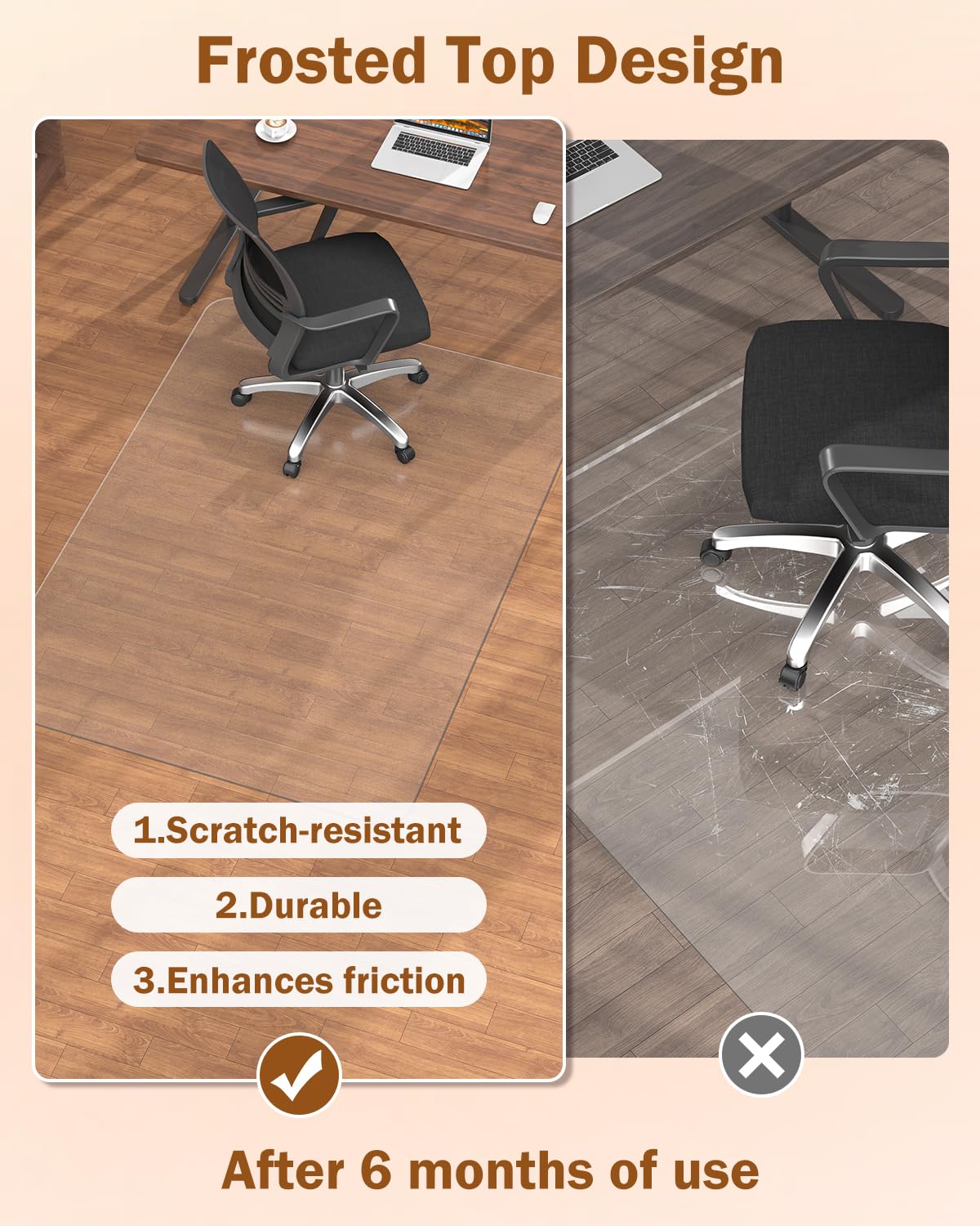 Blvornl Frosted Clear Chair Mat for Hardwood Floor, 32.5"*53" Hard Material Office Chair Mat, Memory Plastic Computer Chair Pad for Rolling Chairs, Desk Floor Rug for Office and Home
