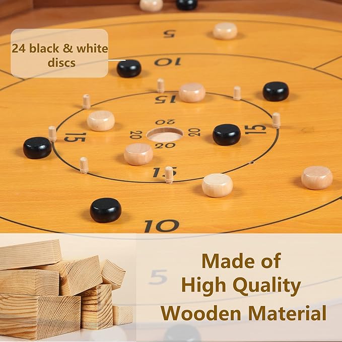 Crokinole and Checkers 27-Inch Classic Crokinole Board Game with 22 Playing Surface Canadian Heritage Tabletop Game for Two Players Dexterity Krokinole Games Great for Families and Friends