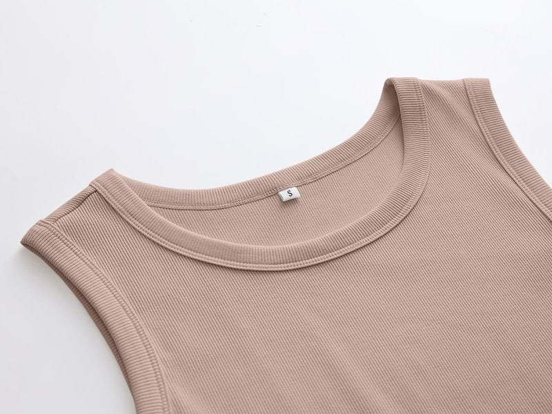ANRABESS Womens Sleeveless High Neck Tank Tops Fashion Summer Casual Basic Slim Fit Ribbed Racerback Top Shirt Clothes Khaki Small