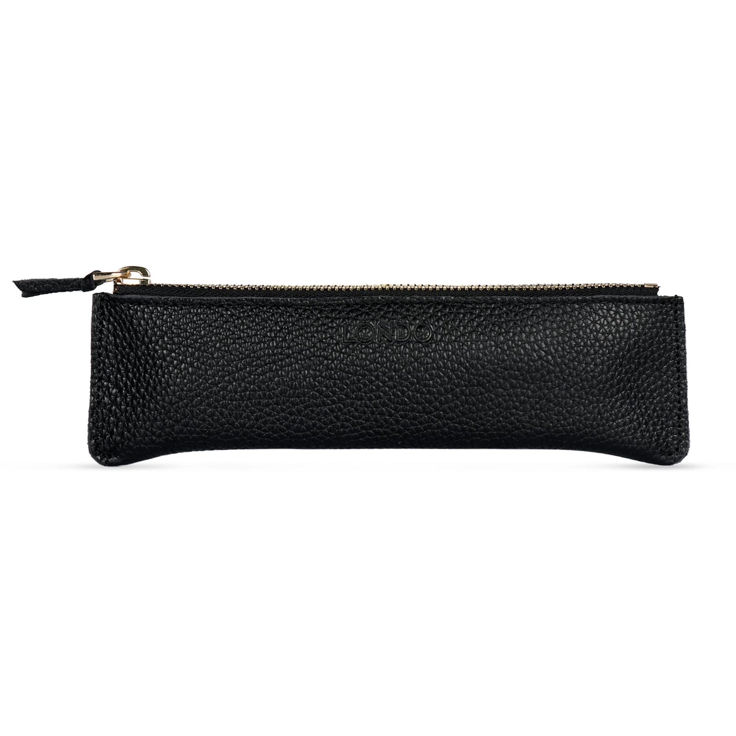 Londo Zippered Genuine Cowhide Leather Pen & Pencil Case — Slim Fountain Pen Holder, Pencil Pouch, Stationery Organizer, Makeup Brush Case, Travel Pouch — Gift for Writers, Students, Teachers, Black