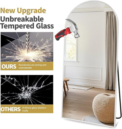 Arched Full Length Mirror, 70"x26" Free Standing Floor Mirror, Modern Full Body Mirrors with Stand, Wall Mirrors with Aluminum Alloy Frame for Bedroom,Living Room, White
