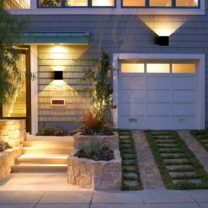 12W 2Pack Outdoor Wall Lights Exterior/Interior,LED Black Outdoor Wall Sconces Light Fixtures Modern,IP65 Waterproof Square Aluminum Wall Lamps, Up and Down Lights 6500K Cold Lights