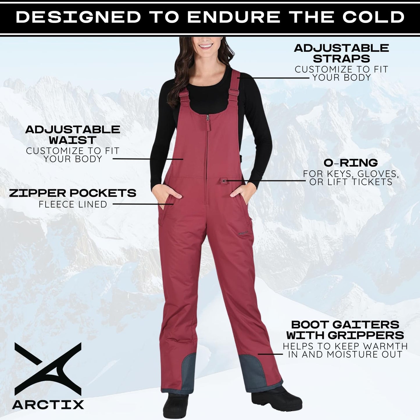 Arctix Women's Essential Insulated Bib Overalls, Crimson, 1X Tall