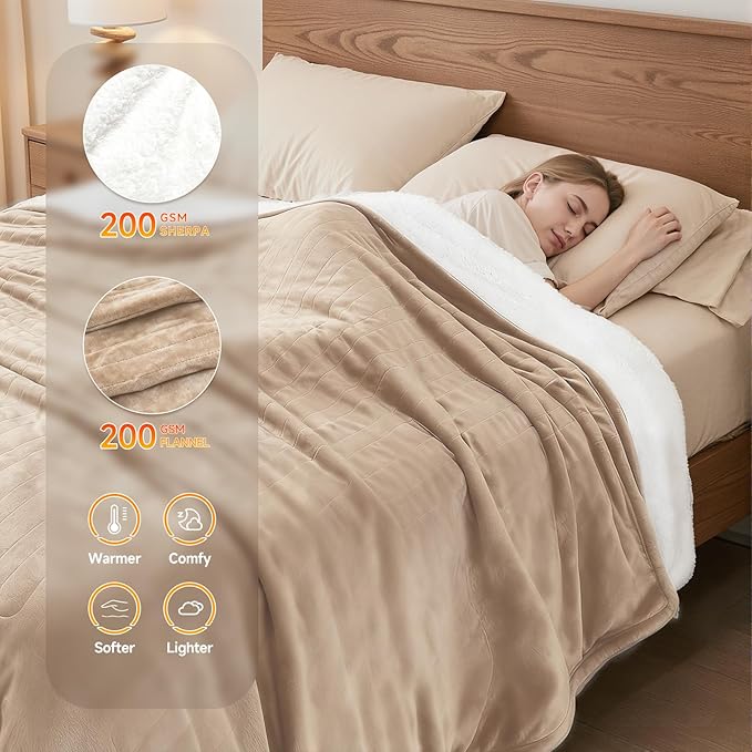 Heated Blanket Electric Blanket King 100"x90" Heating Blanket with Dual Control 10 Heat Levels & 10 Hours Auto-Off Overheat Protection Cozy Soft Flannel King Size Blanket Fast Heating Machine Washable