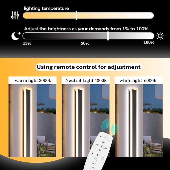 24 Inch Modern Wall Lights Outdoor, 2 PCS Outdoor Wall Sconce Dimmable 3000K-6000K IP65 Waterproof Exterior Long Wall Light for Doorway Porch Stairway Patio