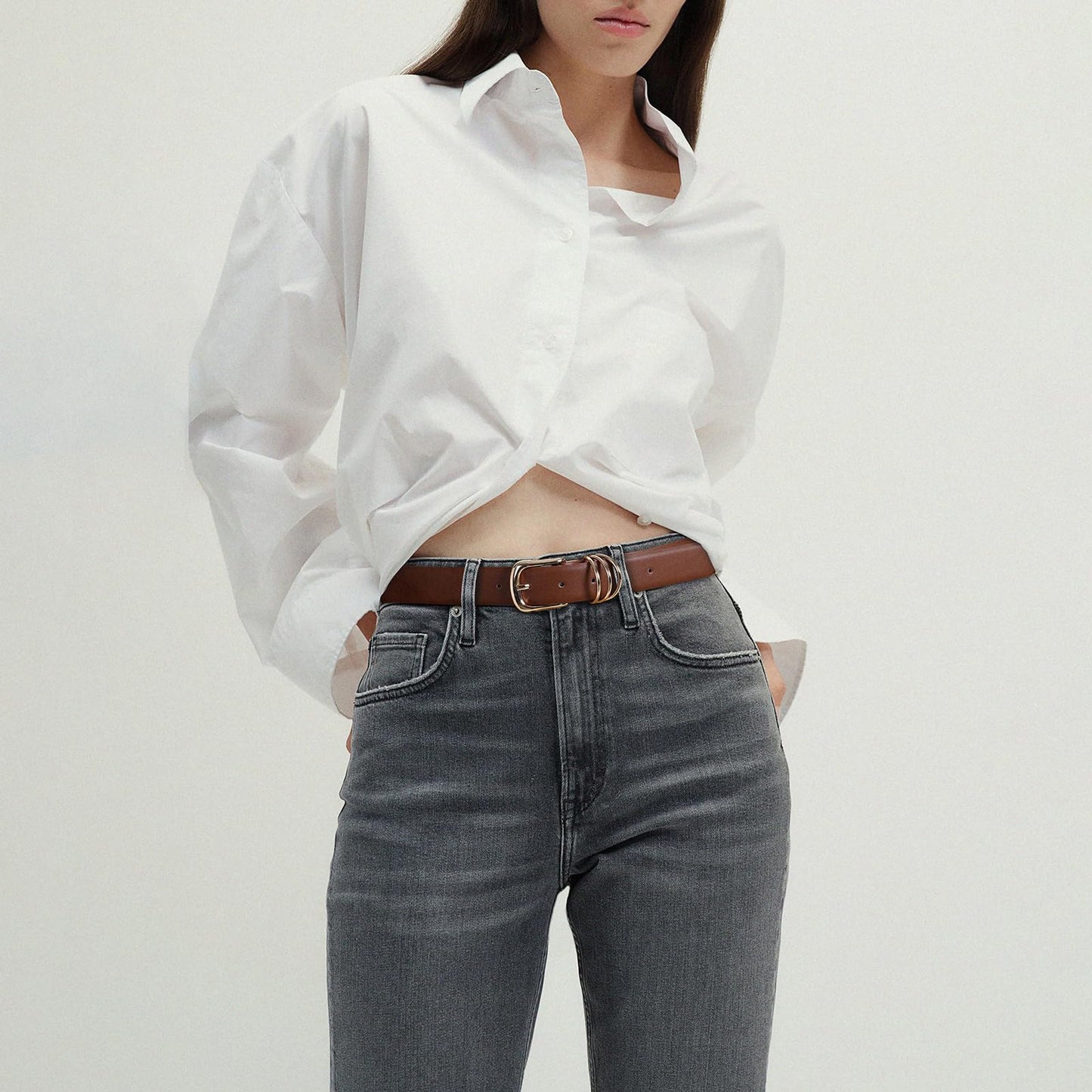 AI DEEBLUE Brown Belts for Women with Gold Buckle Faux Leather Belts Fashion Casual belts for jeans