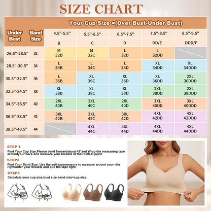 PoseFree Wireless Bras with Support and Lift Wirefree Bras Lift Sagging Breasts Bralette Push Up Seamless Sleep Bra (Black,L)