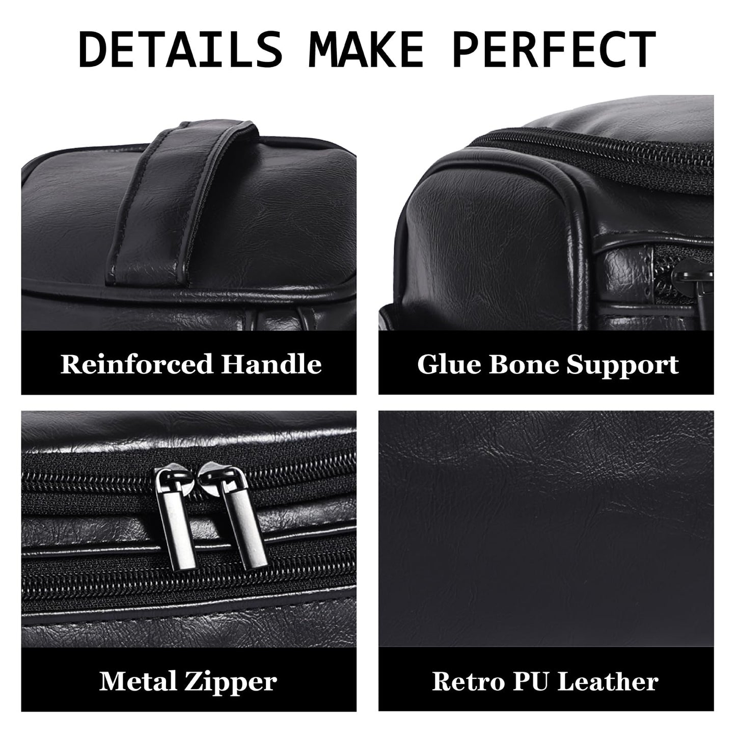 Seozata Toiletry Bag for Men, Hanging Travel Shaving Dopp Kit for Men and Women, Water-resistant Toiletries Organizer Bags, PU Leather Cosmetic Bags for Makeup Accessories (Black)
