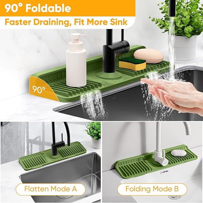 17.7'' Faucet Mat for Kitchen Sink Splash Guard Folding Kitchen Sink Faucet Mat