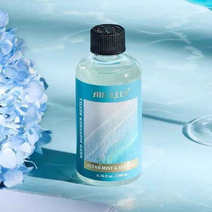 Airkeep Reed Diffuser Oil Refill with Diffuser Sticks, 6.76 Fl Oz(200ml) Ocean Mist&Sea Salt Scented Oils, Aroma Therapy, Home Fragrance & Air Freshener, Office Décor, Decoration