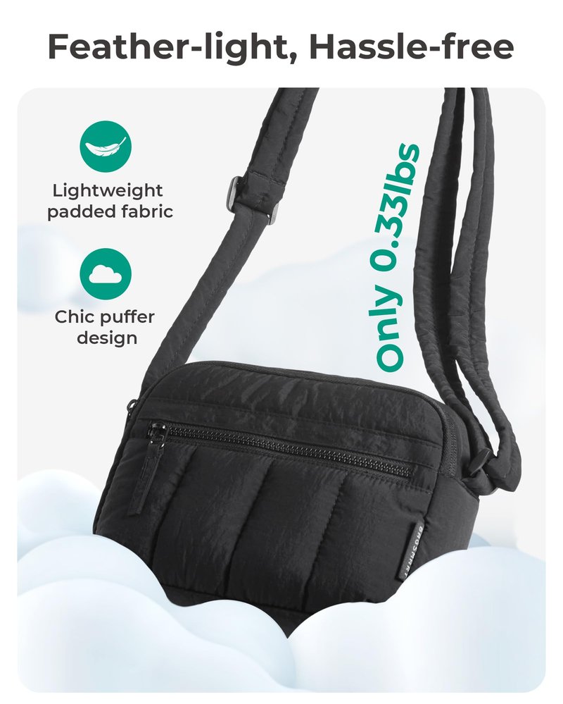 BAGSMART Cross Body Purse, Mini Crossbody Bags for Women Travel Purse, Puffy Shoulder Handbag Wallet with RFID Blocking Slots, Black-small