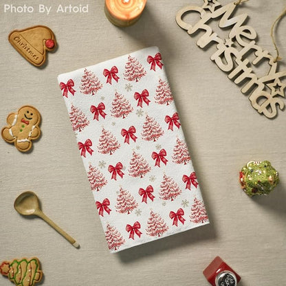 Artoid Mode Red Porcelain Ornaments Xmas Tree Christmas Kitchen Towels Dish Towels, 18x26 Inch Farmhouse Holiday Winter Decoration Cleaning Set of 4