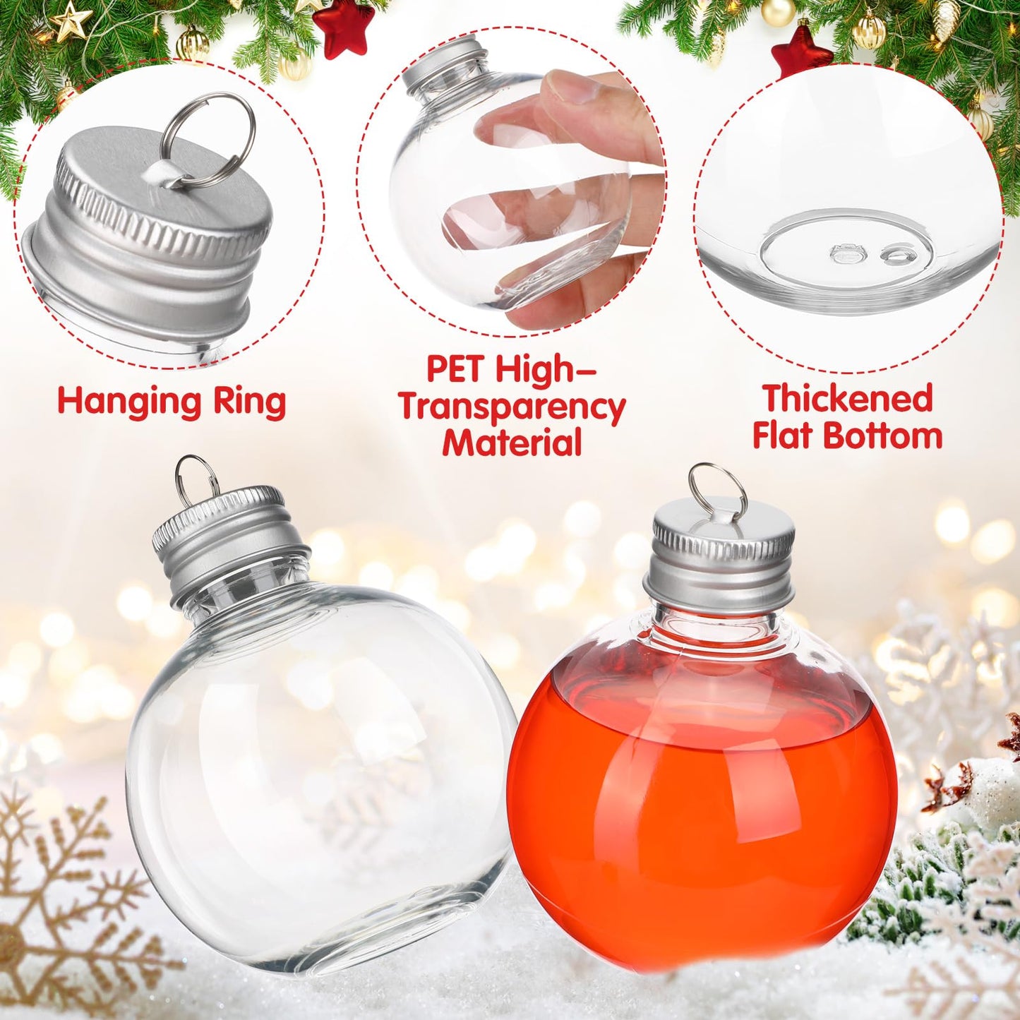 MAGICLULU 10Pcs Christmas Drink Balls, Fillable Booze Balls Ornament Clear Plastic Xmas Tree Ornaments for Drinks Water Candy Party Decoration Silver 150ML