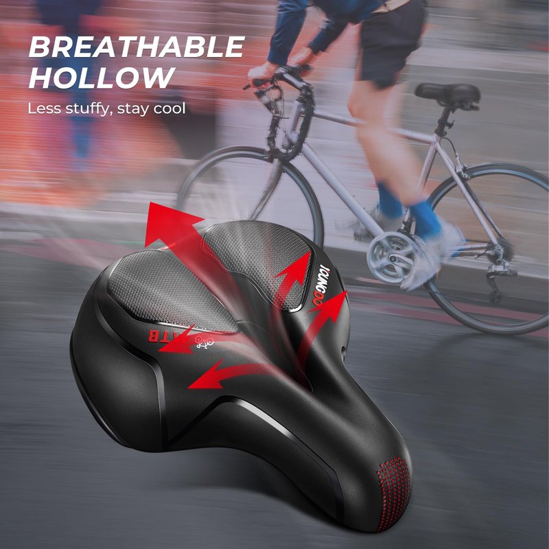 YOUNGDO Bike Seat - Comfortable Gel Foam Padded Leather, Wide Bike Saddle Cushion, Universal Fit, Shock Absorbing, for Women and Men
