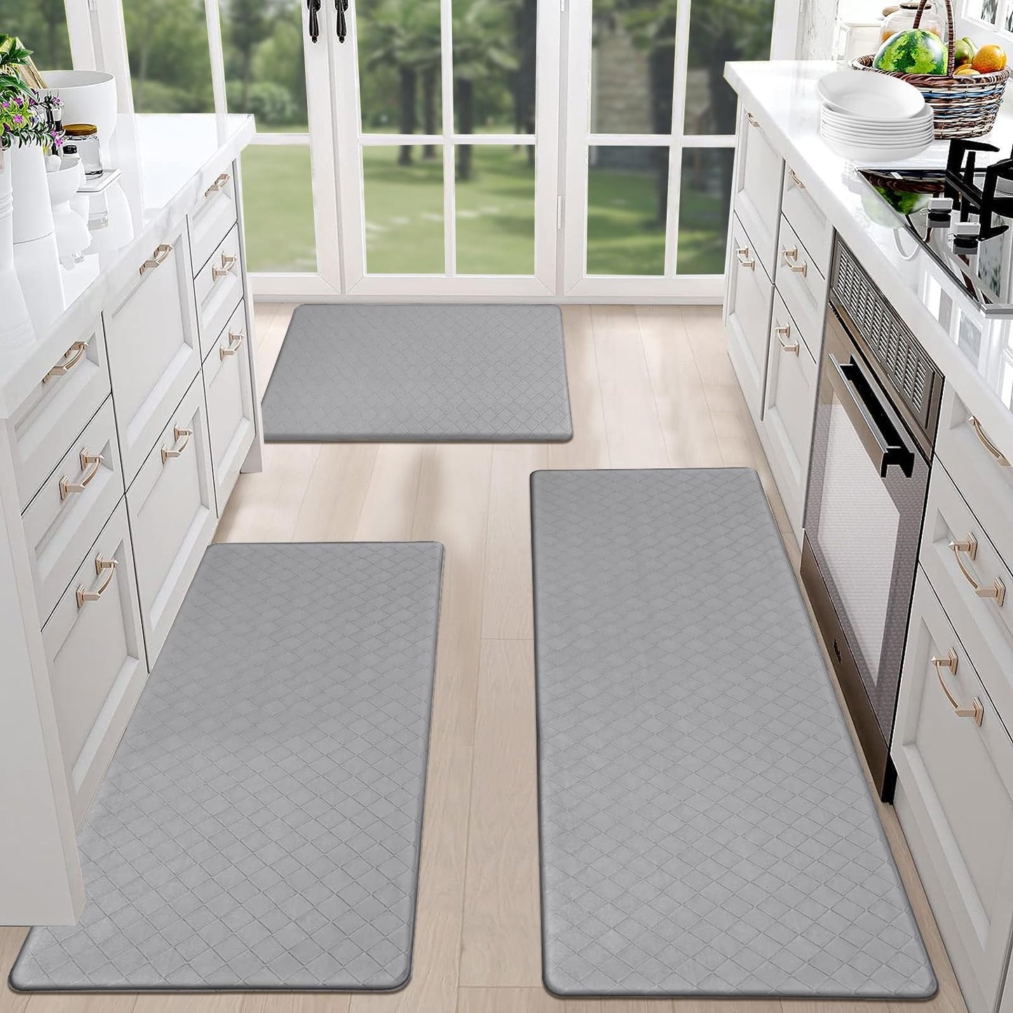 HEBE Anti Fatigue Kitchen Mats for Floor 3 Piece Set Non Slip Waterproof Comfort Standing Mat Runner for Home Office, Sink, Laundry