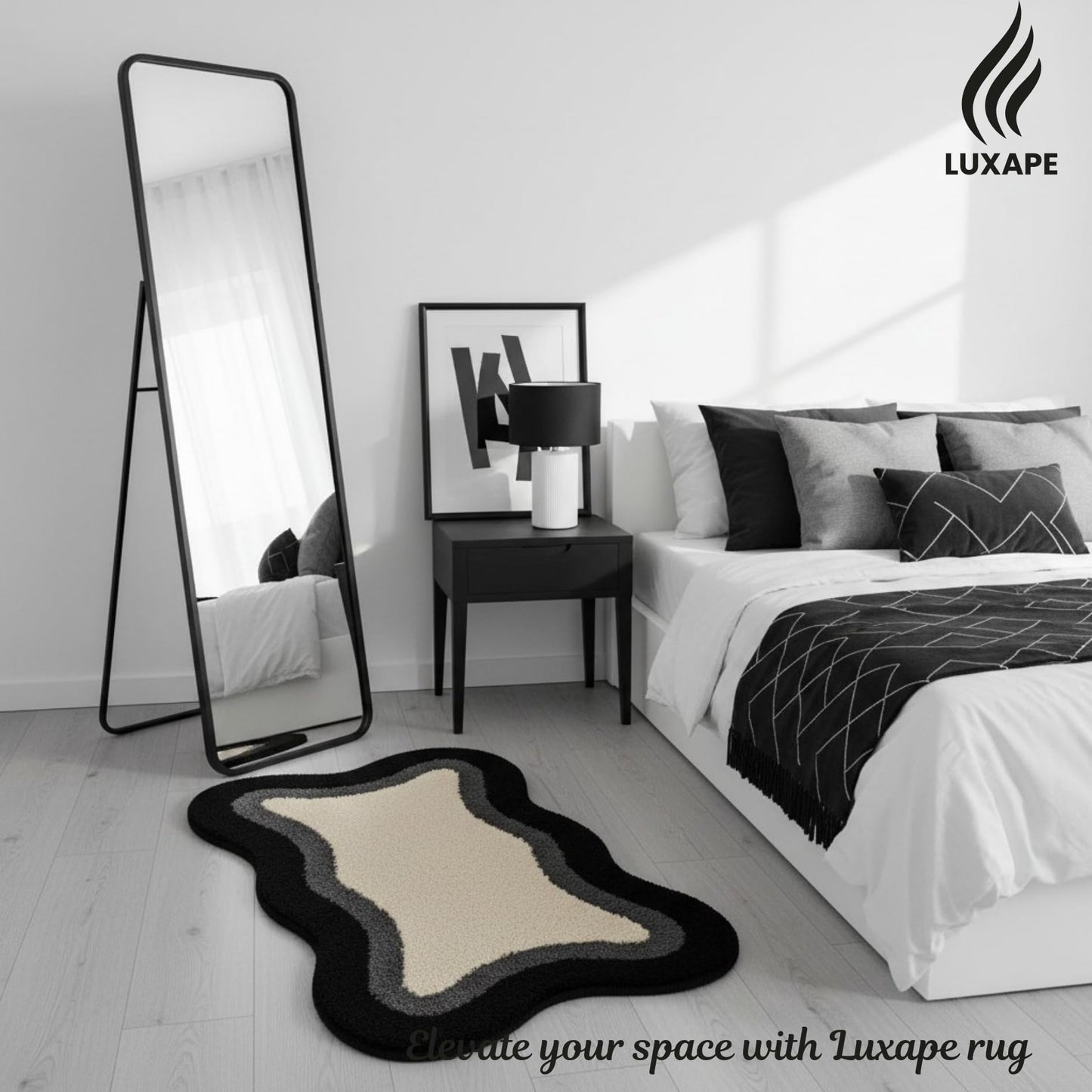 Luxape Cloud Rug - Black Fun Bathroom Decor - Irregular Shape - Handmade & Premium- 28in (70cm) - Hypebeast Room - Bathroom Bedroom, Children Bedroom - Aesthetic Room Decor Rugs