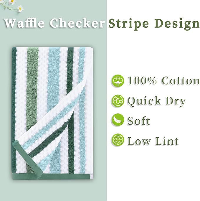 Waffle Hand Towels for Bathroom, Hand Towel Set of 4, Striped Bathroom Hand