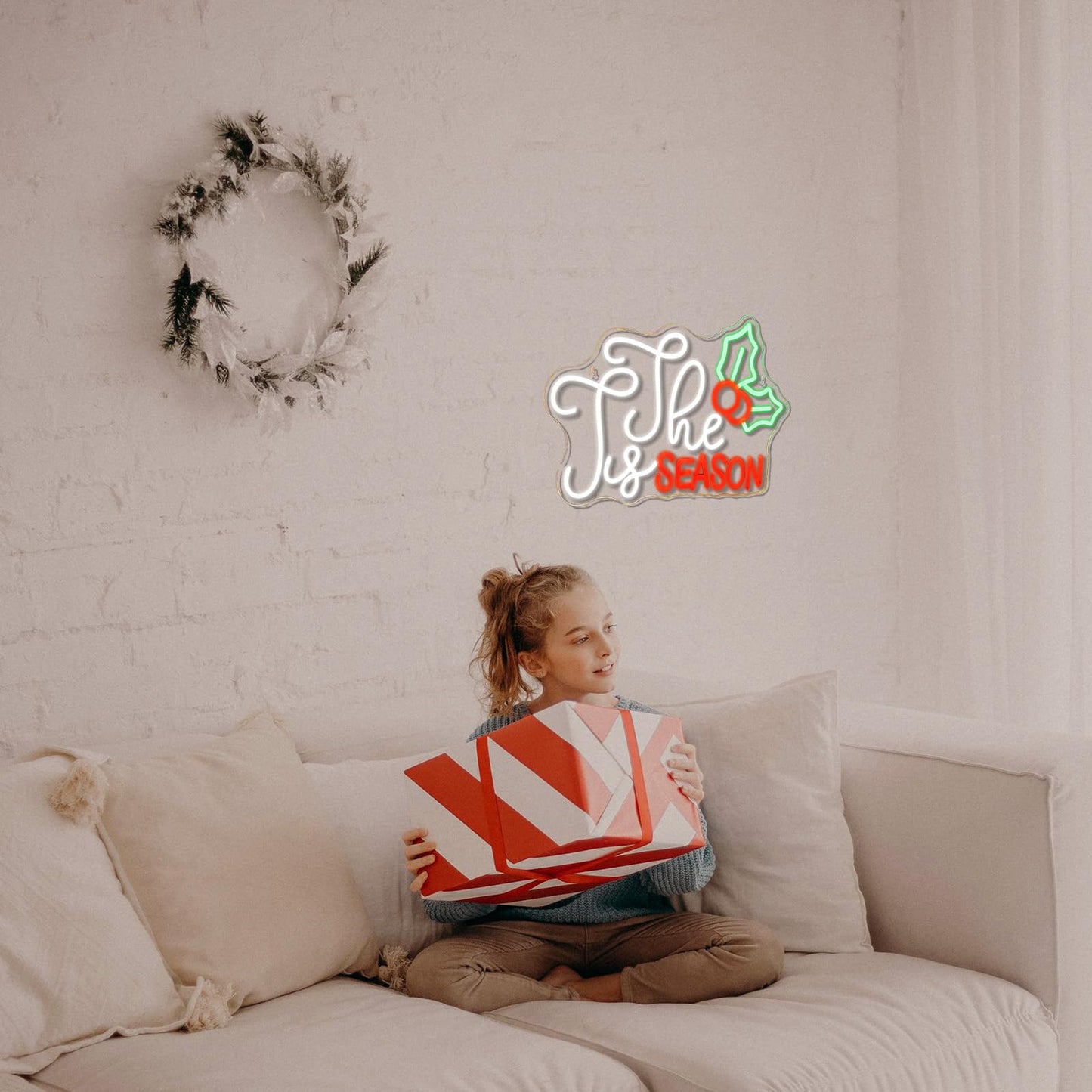 ineonlife Jesus is The Reason for The Season Sign Merry Christmas Sign Neon Signs for Wall Decor Holly Berries Light Up Signs for Home Merry Christmas Holiday Party Decorations Family Gifts
