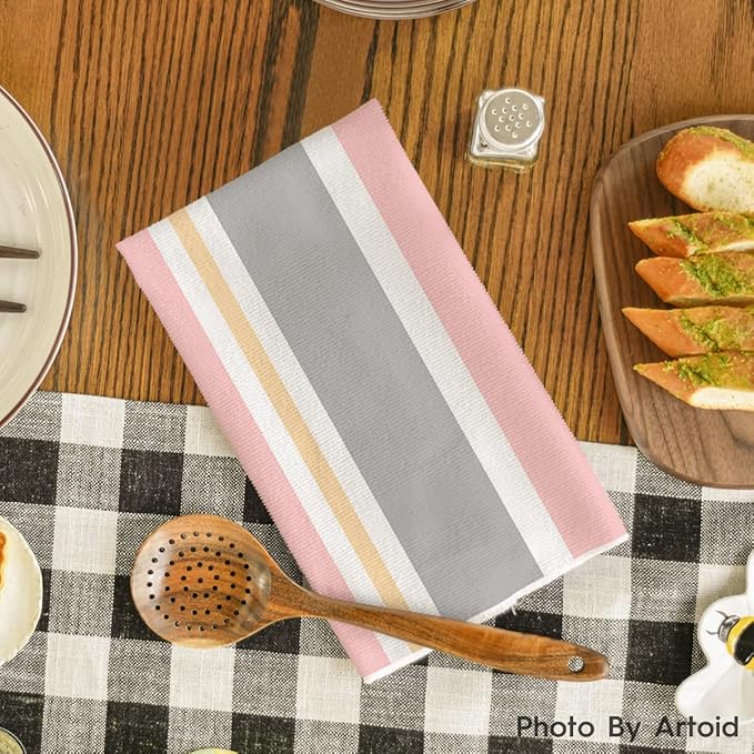 Artoid Mode Pink Stripes Home Sweet Home Boho Kitchen Towels Dish Towels