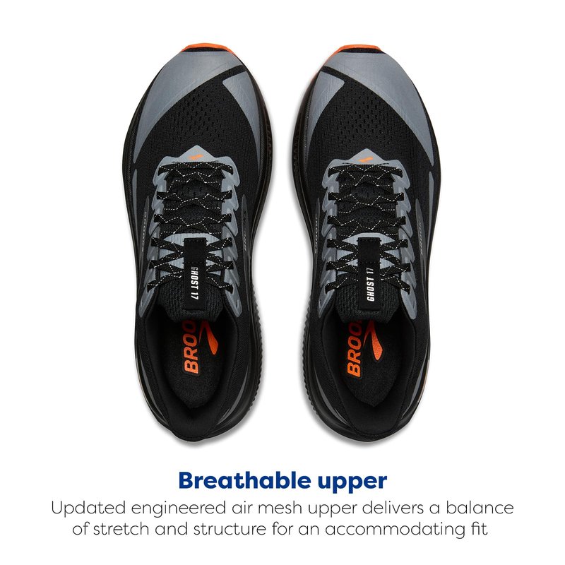 Brooks Men’s Ghost 17 Neutral Running Shoe - Black/Orange - 9.5 Medium