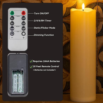 2pack 4"*14" Large Outdoors Flameless Candles Battery Operated with Remote & Timer, Waterproof Plastic LED Flickering Pillar Candles for Home Decoration, Weddings, Ivory