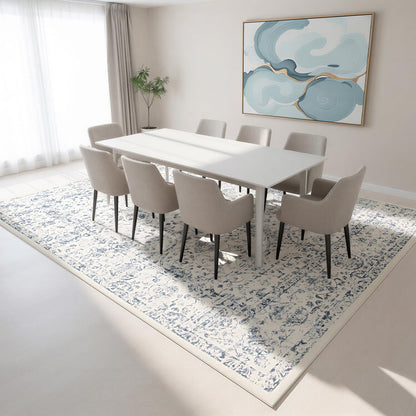 Lbris Washable Rugs 8x10 Area Rugs for Living Room- Large Vintage Rugs for Bedroom,Dining Room,Ultra Soft Low Pile Foldable Carpet with Non Slip Rubber Backing,Neutral Accent Rug(White-Blue)