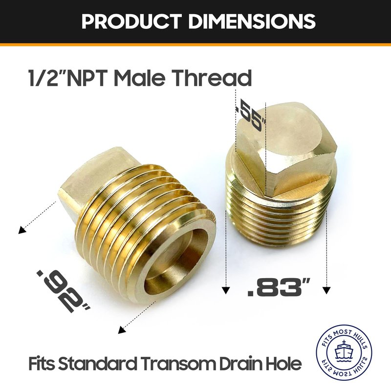HAPDEN Boat Plugs 1/2 Inch Npt Solid Brass Boat Drain Plug, 2 Pack Garboard Drain Plug Boat Drain Plug Fits Most Boat Hulls (1/2 Inch NPT)