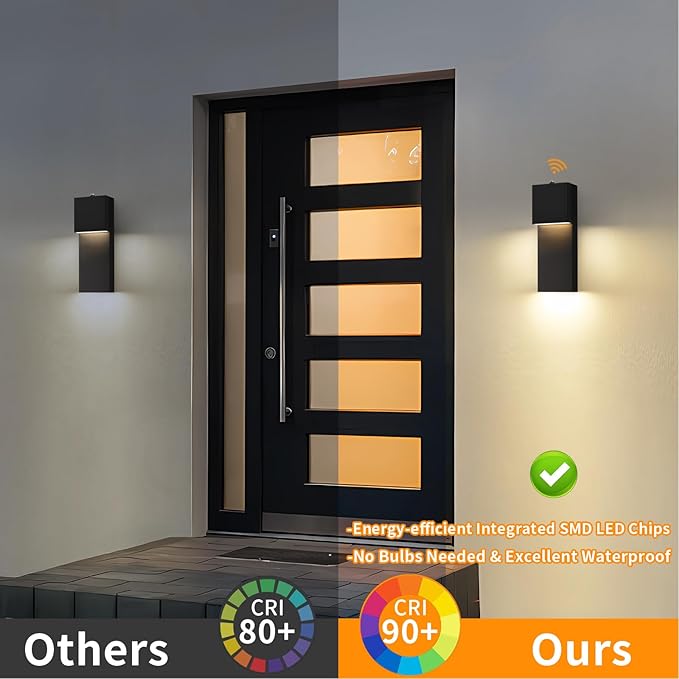 tewei Modern LED Outdoor Wall Sconce, 15'' Dusk to Dawn Outdoor Lighting Exterior Wall Lights, Black LED Front Porch Lights Outside Wall Mount Lighting for House, Backyard, Warm White 3000K, 1 Pack