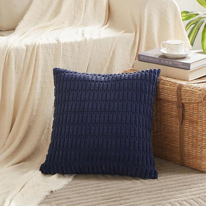 Fancy Homi Navy Blue Decorative Throw Pillow Covers 18x18 Inch for Living Room Couch Bed Sofa, Soft Corduroy Square Cushion Case 45x45 cm, Rustic Modern Farmhouse Boho Home Decor