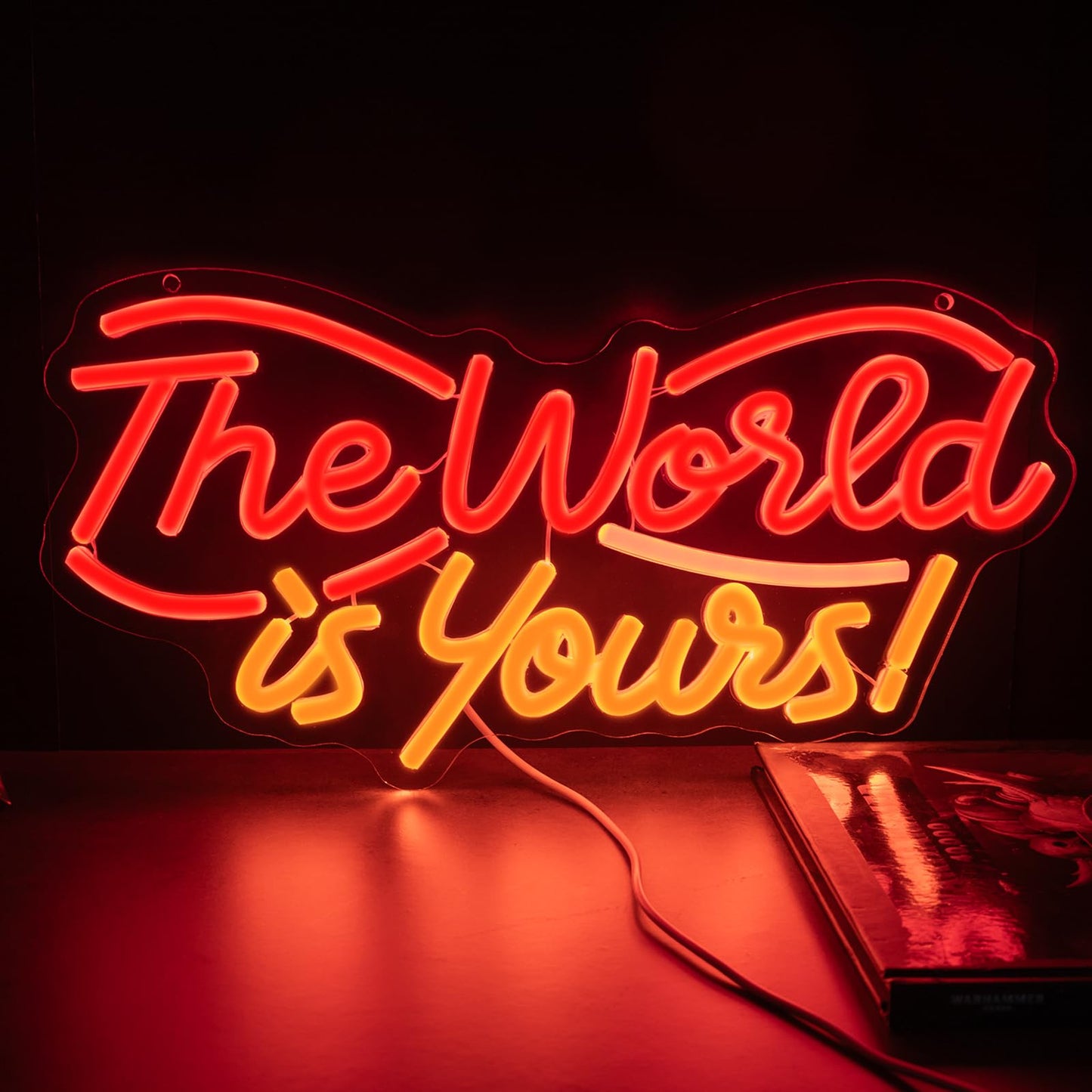 The World is Yours Neon Sign, Dimmable LED Neon Signs for Wall Decor, USB Powered Neon Light Sign Wall Art for Bedroom Christmas Party Classroom, Postive Aesthetic Decoration 14.17 x 7.09"