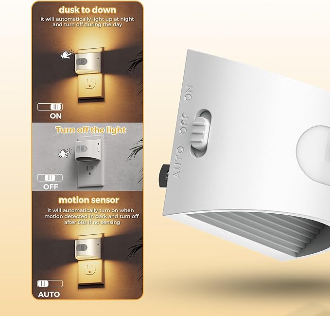L LOHAS LED Motion Sensor Night Light, Dusk to Dawn & Motion Activated LED Night Light, Night Lights Plug into Wall with 30-100lm Adjustable Brightness, 3000K Soft White, White Housing 2 Pack