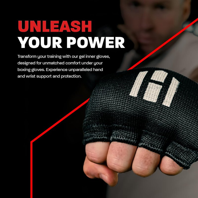 Hawk Padded Inner Gloves Training Gel Hand Wraps for Boxing Quick Wraps Men & Women Kickboxing Muay Thai MMA Bandages Fist Knuckle Wrist Protector Handwraps (Pair) (Black, S/M)